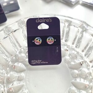 Sterling Silver Peace Bling Sparkle post studs earring earrings 925 Claire's‎